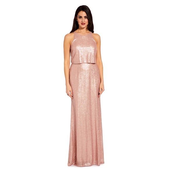 Adrianna papell sequin popover blush dress gown - Picture 2 of 4